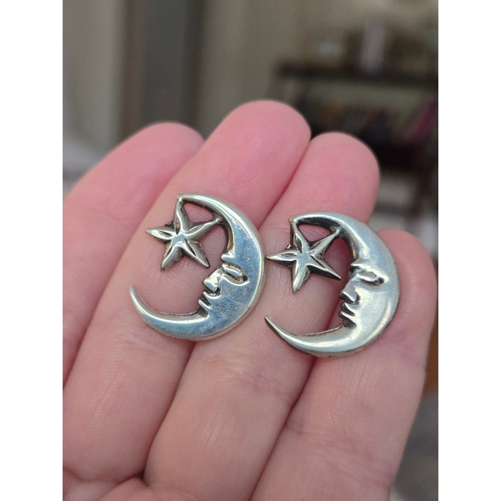 Sterling Moon Star Celestial Earrings Pierced Vintage
